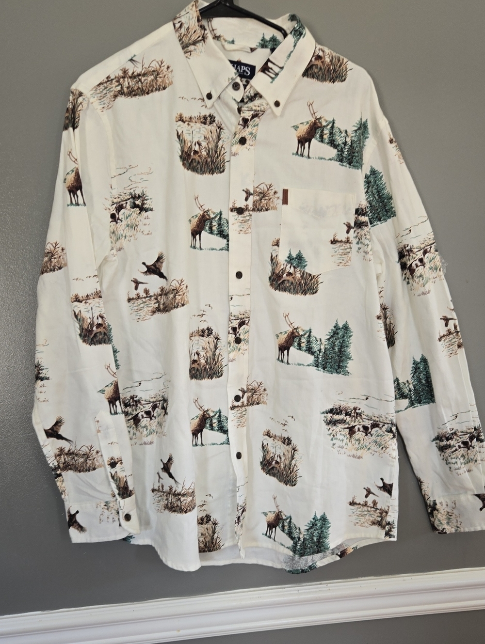 Chaps White Outdoor Scene Button-Down Shirt